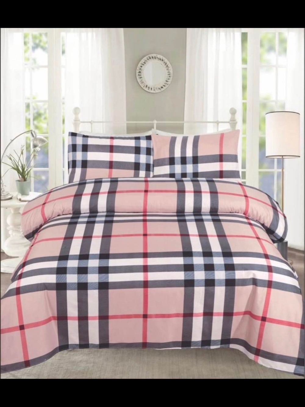 Luxury Plaid Tan Sheet Set with Pillow Case. Designer Inspired